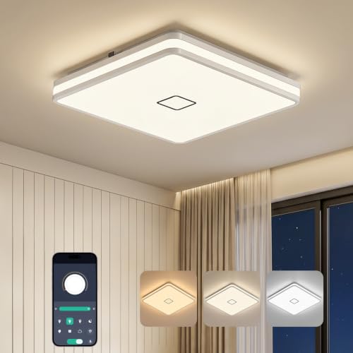 LED Flush Mount Ceiling Light Fixture Dimmable with App Control (12.8 inch Square-3000K-5000K Adjustable)