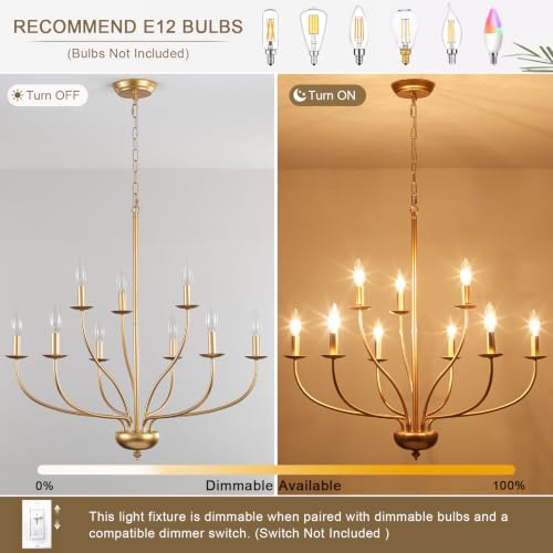 9 Light Gold Chandelier for Dining Room Light Fixtures (Gold / 9-Light 30")