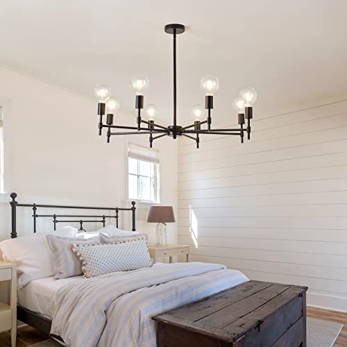 8 Light Black Sputnik Chandelier Matte Industrial Flush Mount Ceiling Light Fixture Metal Modern Pendant Light for Farmhouse (Black4)
