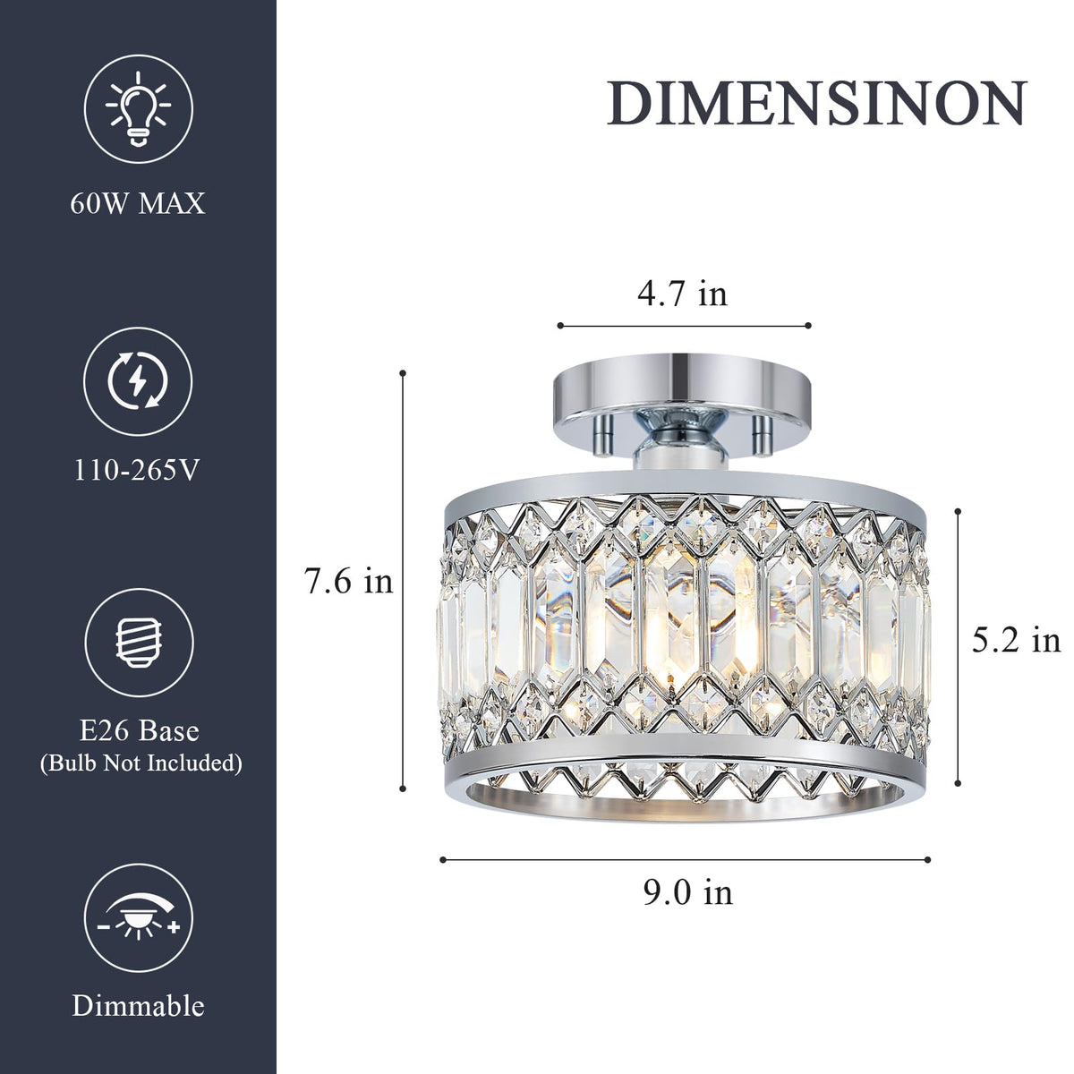 Crystal Chrome Ceiling Light (Chrome / 9 Inch)