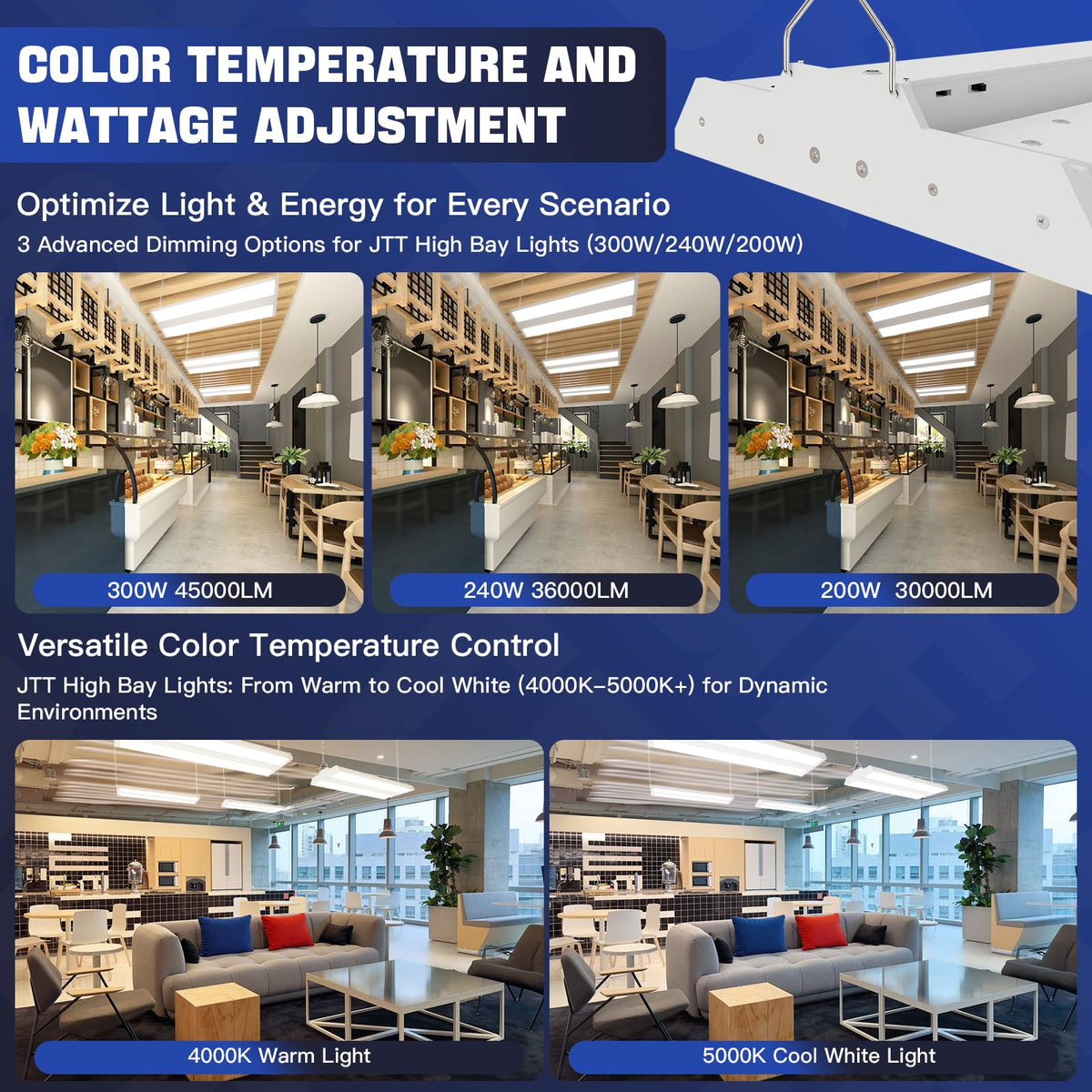 300/240/200W LED Linear High Bay Light, 45000LM Linear Shop Light