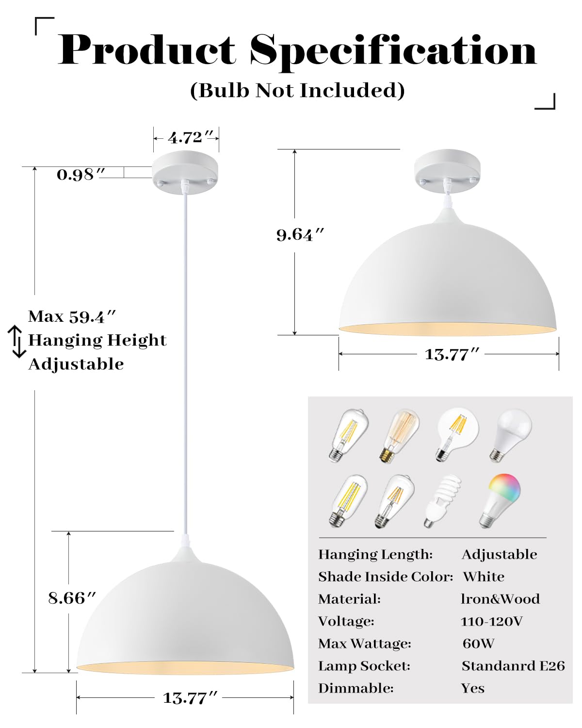 White Pendant Lights Kitchen Island 2 Pack (White+White / 14"x2)