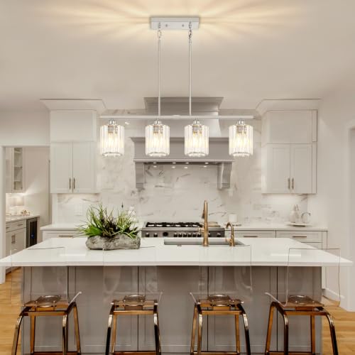 31.89'' Brushed Nickel Island Lights for Kitchen Crystal Linear Chandelier (Brushed Nickel)