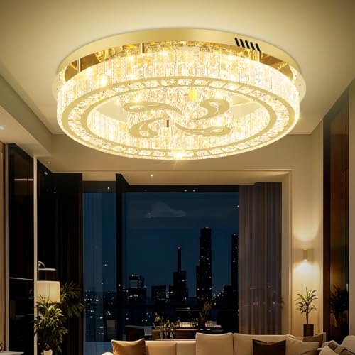 Modern Crystal Chandeliers for Dining Room Flush Mount Ceiling Chandelier for Living Room