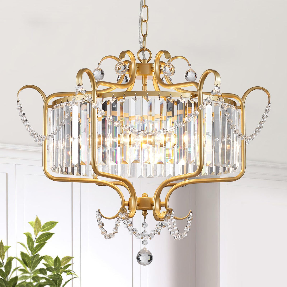 Modern Crystal Chandelier for Dining Room 24" Large Gold 6