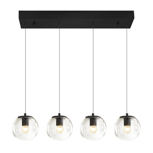Black Chandelier Modern Dining Room Light Fixture 4 (Black-Clear / Rectangle 4-Light)