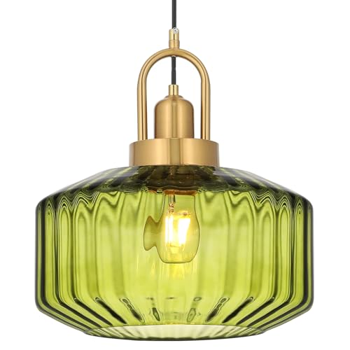 Mid Century Modern Pendant Light with Srtiated Glass Shade