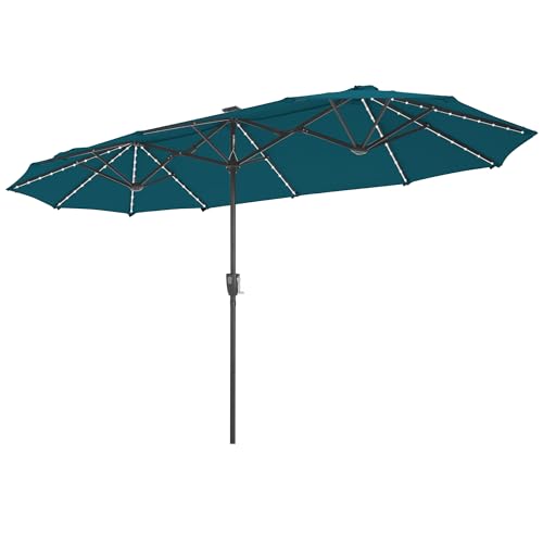 13ft 2 Tier Patio Umbrella with Solar Lights&Base