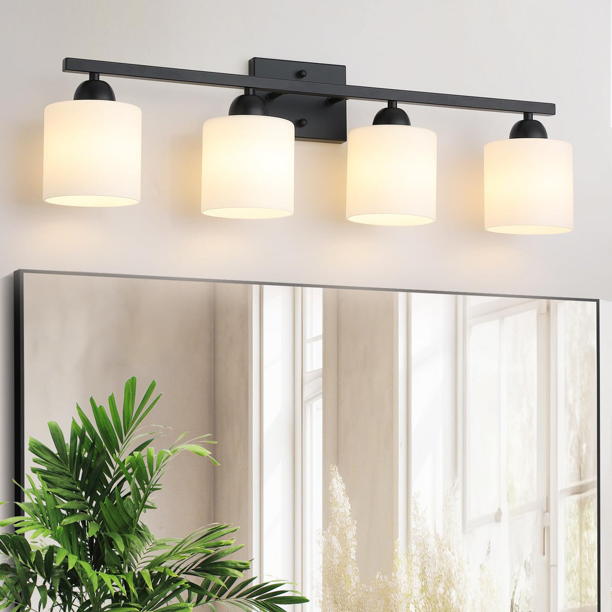 Milk Glass Vanity Lights for Bathroom (Matte Black / 4 Light)