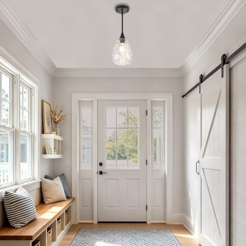 Black Pendant Lights Kitchen Island Hammered Glass Light Fixture (1 Pack Black)