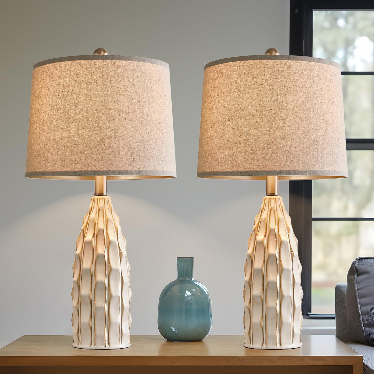 Ceramic Table Lamps Set of 2 (B 23.75"-Cream-2Pack)