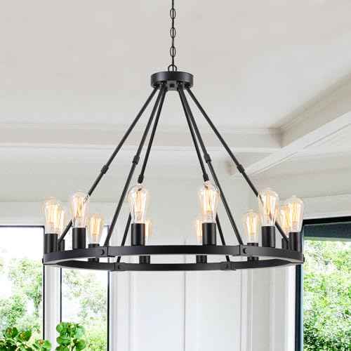 12 Lights Black Wagon Wheel Chandelier (Matte Black / 12 Lights)