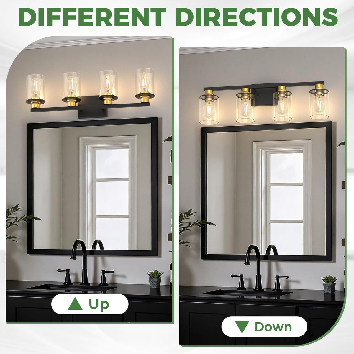 Bathroom Light Fixture with 4 Bulbs Black and Gold Mirror Light (Black and Gold / 4-Light(27inch))