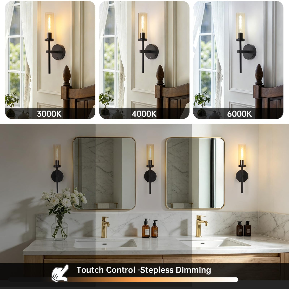 Set of 2 Wall Sconces (Black & Amber)