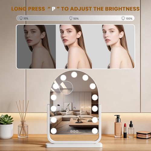 Arched Vanity Mirror with Lights (White / 19"L x 14"W)