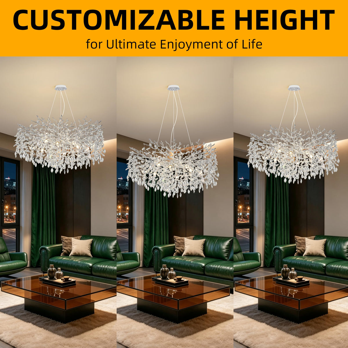 Modern Crystal Tree Branches Chandelier (Silver / Round 40")