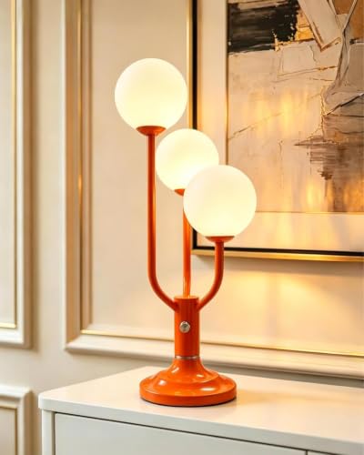 Orange Table Lamp Dimmable Vintage Globe Lamp G9 3 Bulbs Included (08-Orange-Globe-3U)