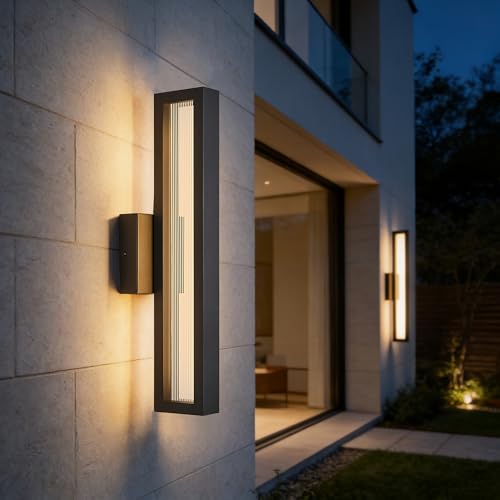 Modern Minimalis Outdoor LED Wall Sconce (18"H 18W Textured Black)