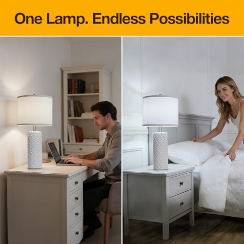 27" Farmhouse Table Lamp Set of 2 for Living Room Bedroom (White3 / 27")