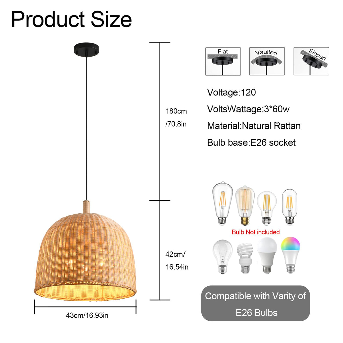 17.7" Rattan Pendant Light (Natural Rattan / 17.7" 3-Light)