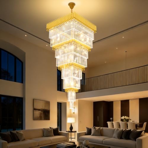 W32 x H94.5 Large Gold Chandeliers for High Ceiling (D32"XH94.5" Gold)