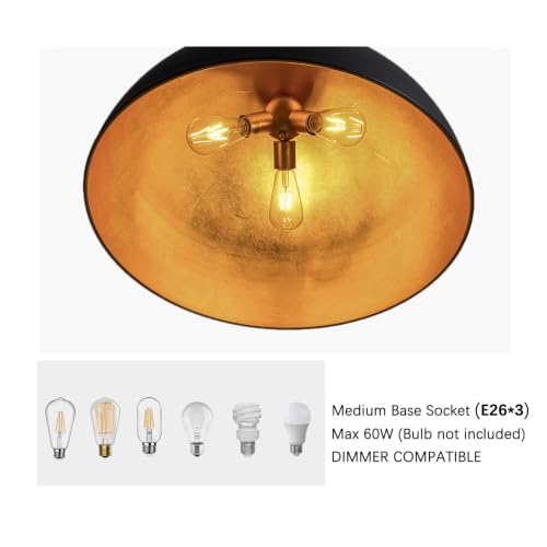 23 Inch Large Black+Gold Pendant Light (Black+Gold / 23" Dome)