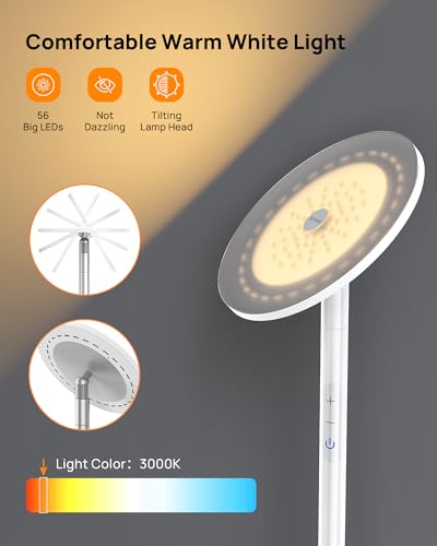 Floor Lamp 5000LM Super Bright Sky LED Modern Torchiere Standing Lamp (Warm light Silver)