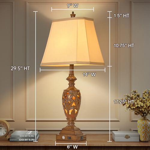 29.5" Touch Control Traditional Table Lamp Set of 2 with USB A+C (Bronze / Large)