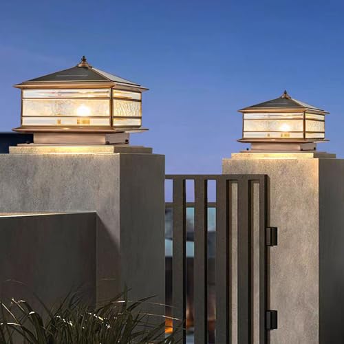 All Copper Steel Glass Outdoor Post Lights (Solar / 16X16IN)