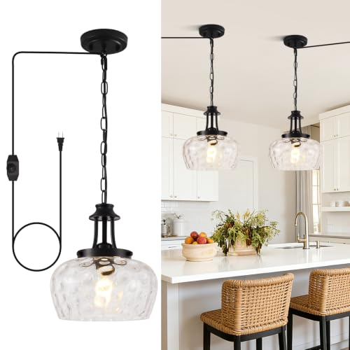Plug in Pendant Lights Kitchen Island (1 Pack-Matte Black-10"(Plug-and-Play))