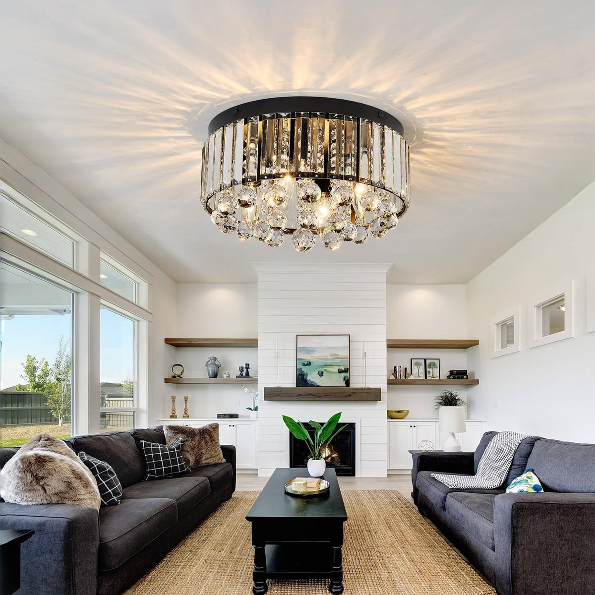 12.2" Crystal Ceiling Light Fixture (Small Black)