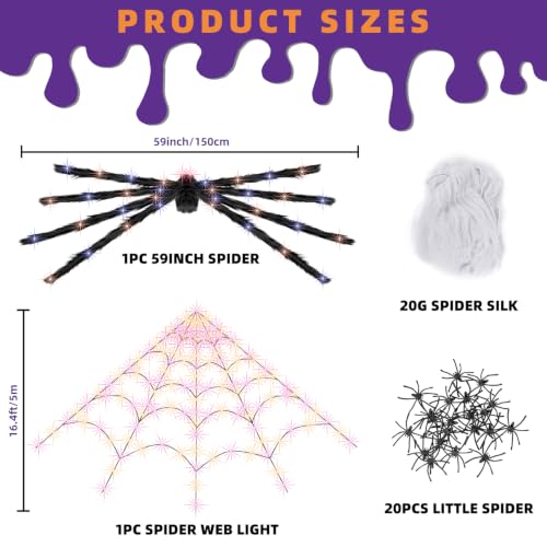 Halloween Decorations Outdoor Lighted Spider & Spider Web Lights Set