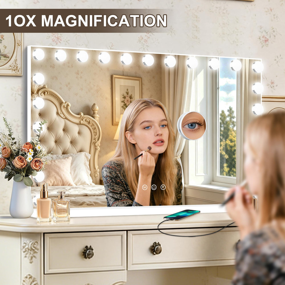 Hollywood Vanity Mirror with Lights (White / 44"L x 30"W)