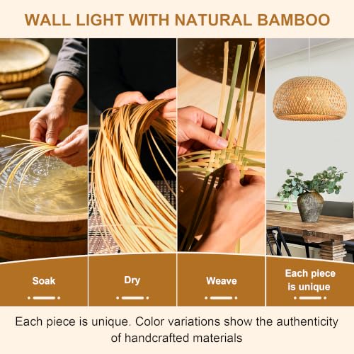 Frideko Bamboo Lantern Plug in Wall Sconces Wicker Wall Lamp with Plug in Cord Hand Woven Rattan Wall Light Farmhouse Rustic Wall Sconces Boho Sconces Wall Lighting for Living Room Bedroom (Orange(1PC))