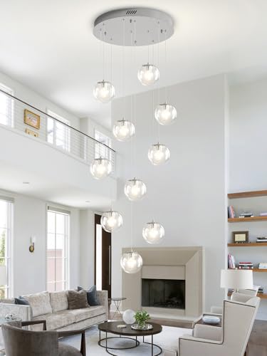 Silver LED Staircase Chandelier 10 (Silver-Clear / Globe 10-Light)