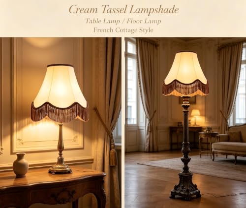 Beige Lamp Shades Set of 2 (Beige-brown fringe / 2 Pack)