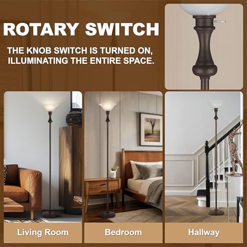 Torchiere Brown Floor Lamp for Living Room with Glass Shade (Brown 1 Head)