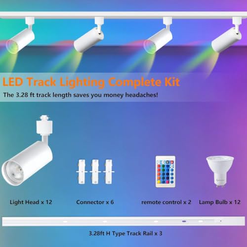 Plug in H Type LED Track Lighting Kits Dimmable RGB Ceiling Fixtures (White RGB)