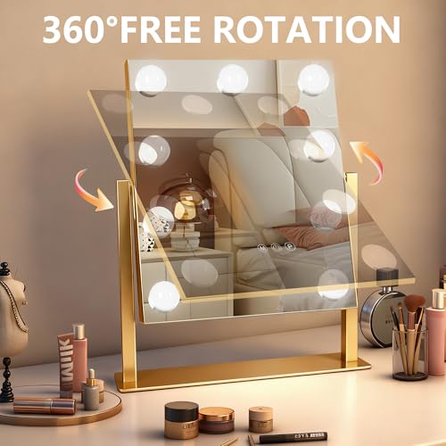 Portable Travel Makeup Mirror with Lights (Gold / 12"L x 14"W)