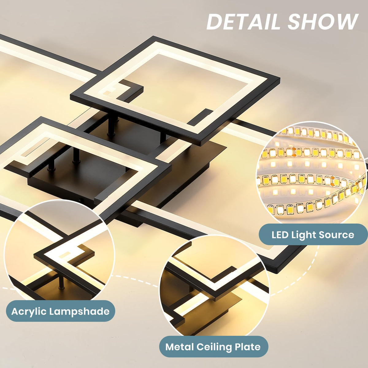 Modern LED Ceiling Light (Black / 30 Inches)