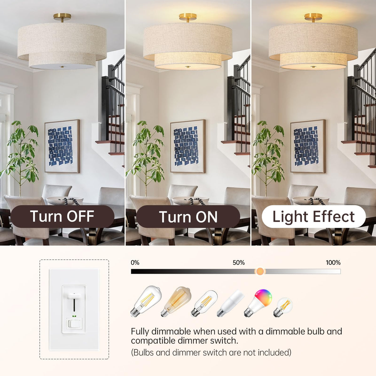 23.6" Semi Flush Mount Ceiling Light (Gold / 23.6")