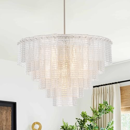 Dia 32.5 Inches Large Modern Unique Glass Chandelier Sand (Unique Clear Glass)