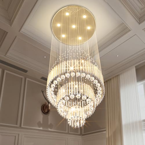 D24''XH86'' Modern Foyer Chandelier for High Ceiling Modern LED Crystal Raindrop Chandelier for Tall Living Room (Gold / D24"X H86")