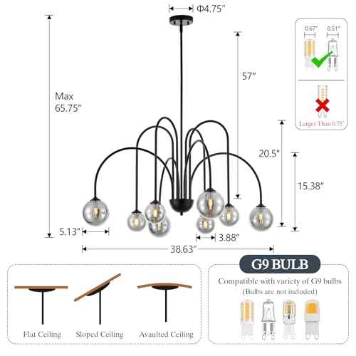 Modern Sputnik Chandelier 8 (Black Smoke Gray / 8-Light)