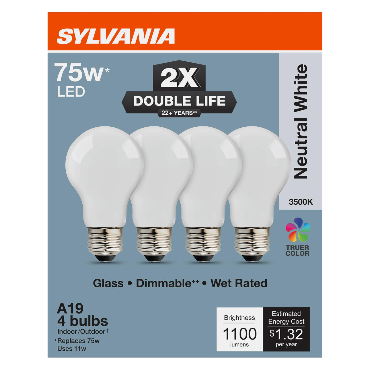 Sylvania Double Life LED Light Bulb (3500k (Neutral White) / 4 Pack)