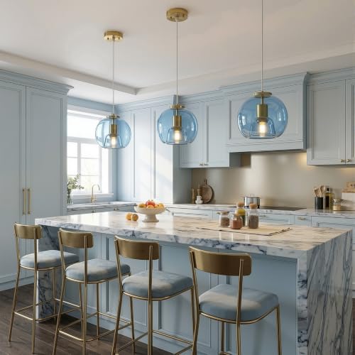 Sky Blue Glass Pendant Lights Kitchen Island (Sky Blue(7.87 in) / 3-Pack)