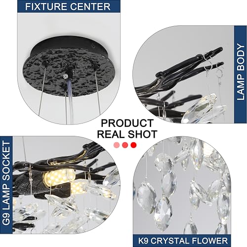 Modern Crystal Tree Branches Chandelier (Black / Round 30")