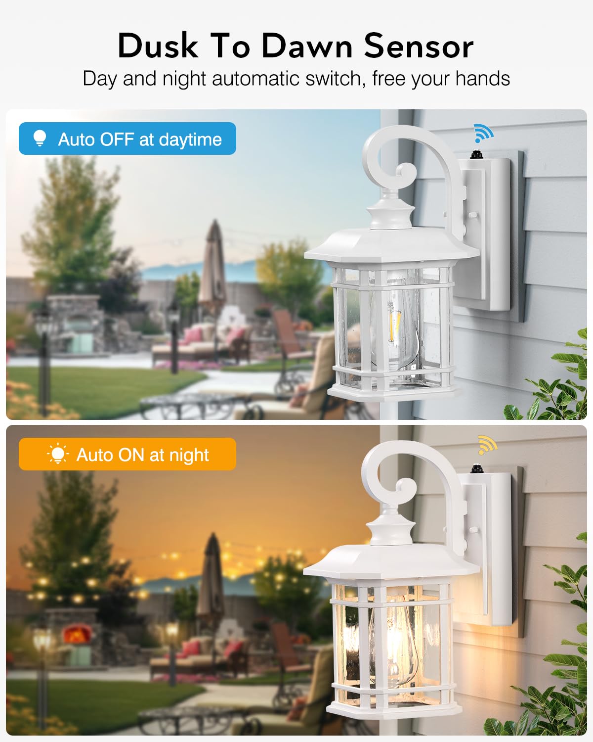 White Outdoor Wall Lights (White / 12.4 in Dusk to Dawn 1 Pack)