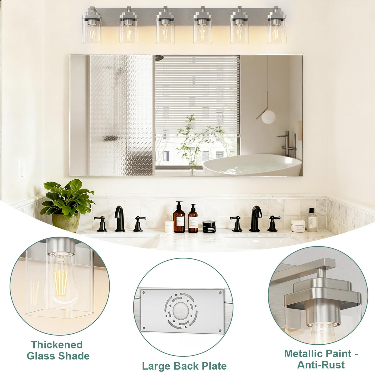 Brushed Nickel Bathroom Light Fixtures (Brushed Nickel / 6-Light, 46-inch)