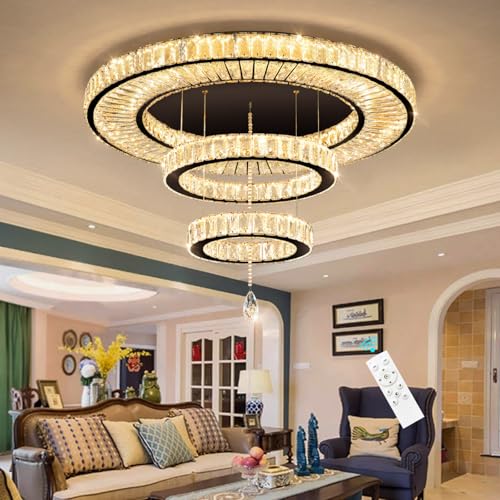 Modern Chandelier for Living Room Light Indoor LED Dimmable Lights Ceiling Chandeliers for Dining Room Bedroom Entryway Black 60W LEDs Fixtures 4800 Lumens (Black / W32")